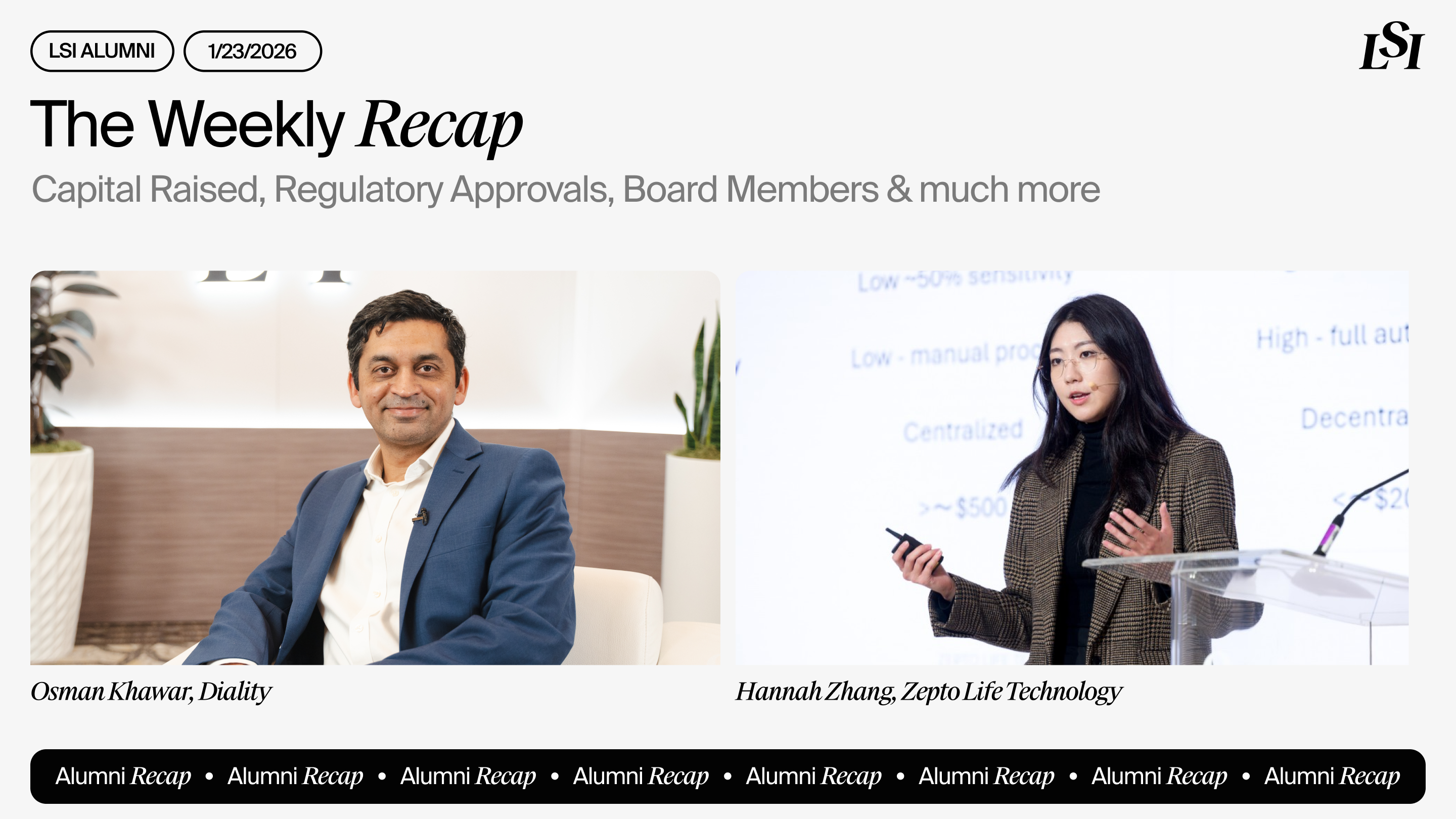 LSI’s Weekly Recap featuring milestones from LSI Alumni companies, including Diality and Zepto Life Technology