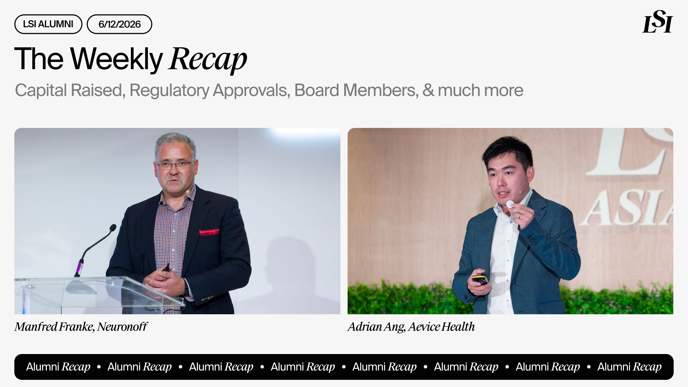 LSI’s Weekly Recap featuring milestones from LSI Alumni companies, including Neuronoff and Aevice Health