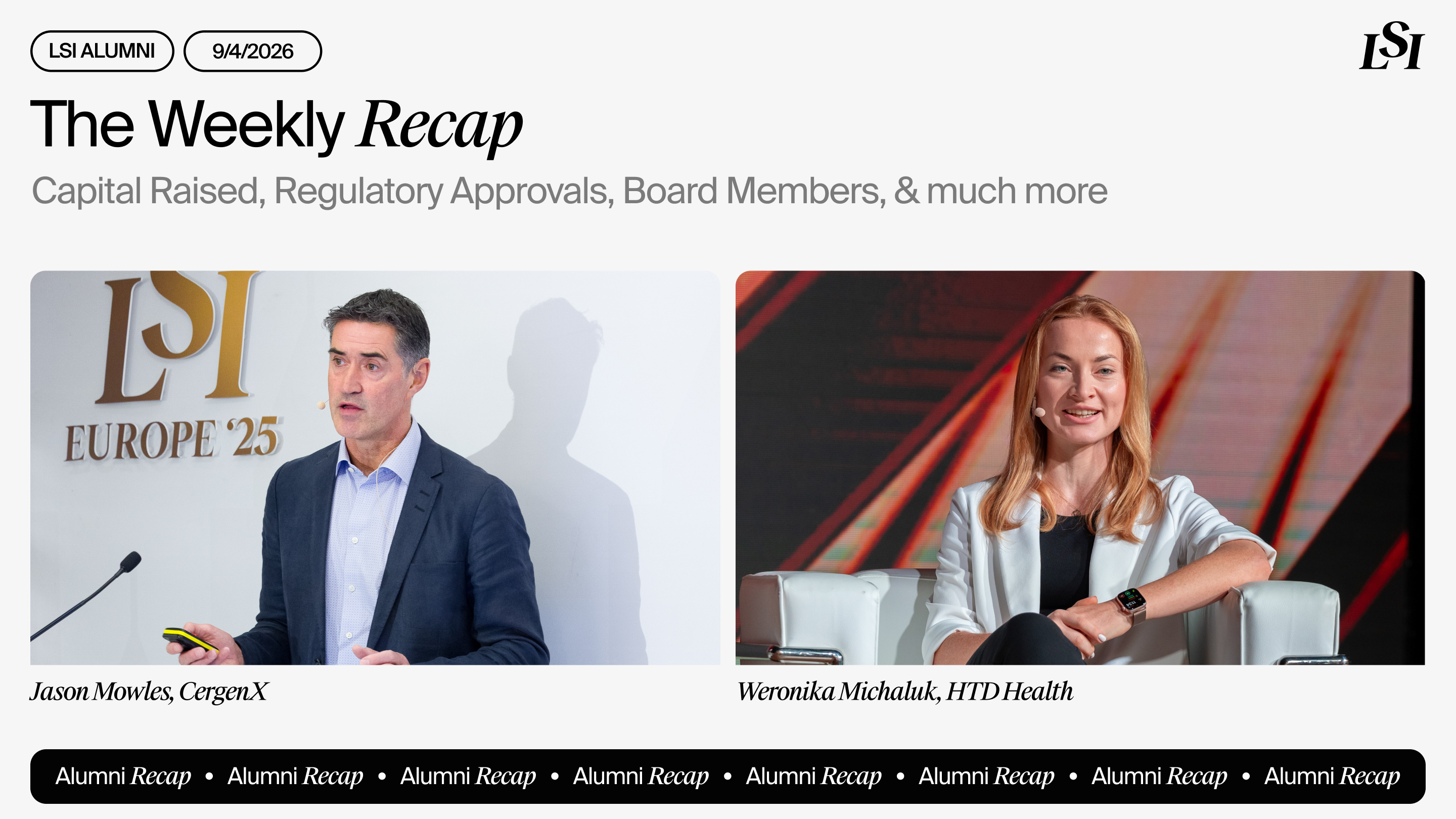LSI’s Weekly Recap featuring milestones from LSI Alumni companies, including CergenX and HTD Health