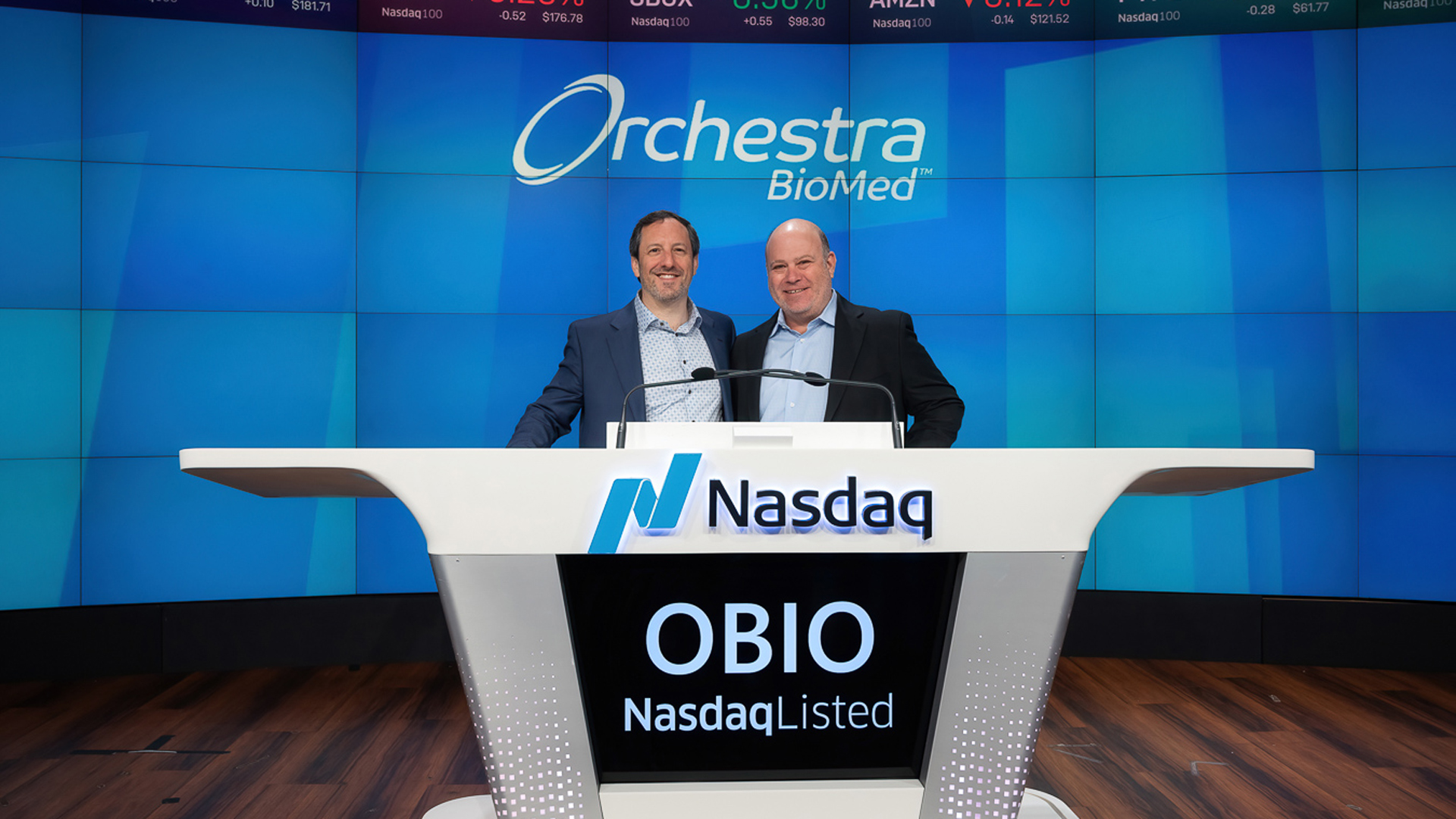 Orchestra BioMed Chairman, CEO, & Co-Founder David Hochman, and President, COO, Director, & Co-Founder Darren Sherman, at the Nasdaq Opening Bell ceremony in May 2023