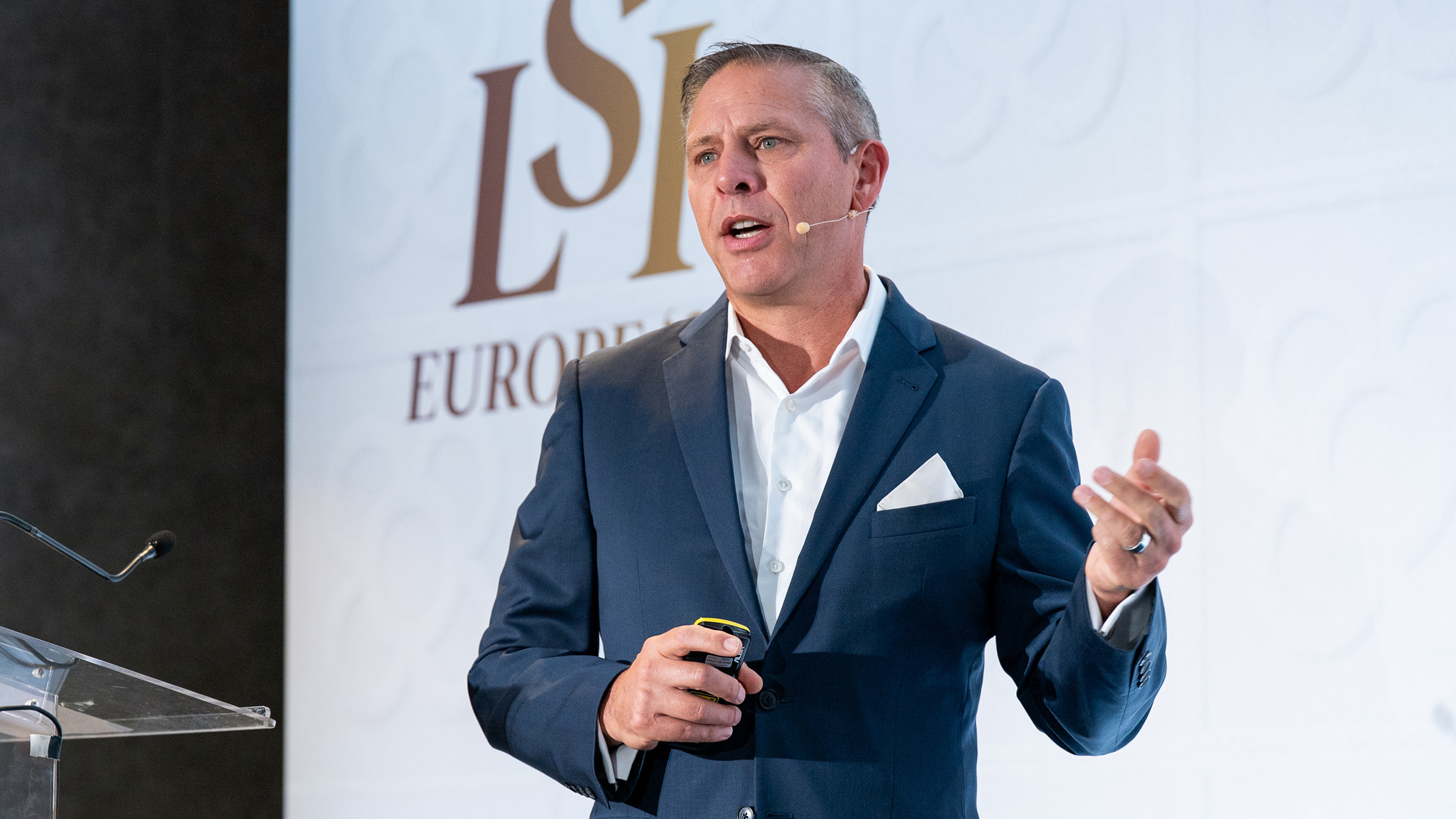 Christopher Gleason, President & CEO of Moximed, on stage at LSI Europe 2026